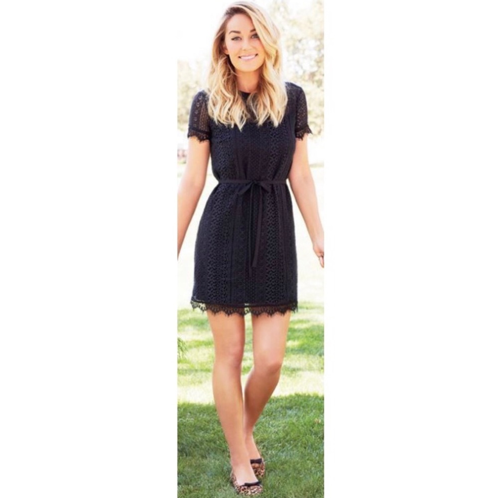 LC Lauren Conrad Black Tie Lace Overlay Dress